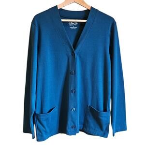 UltraSoft Teal Blue Button Front Cardigan Sweater Front Pockets Womens Large